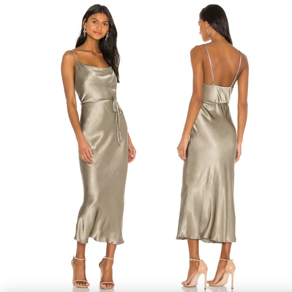 NEW Shona Joy La Lune Bias Cowl Midi Dress in Sage Green Satin Formal Bridesmaid
